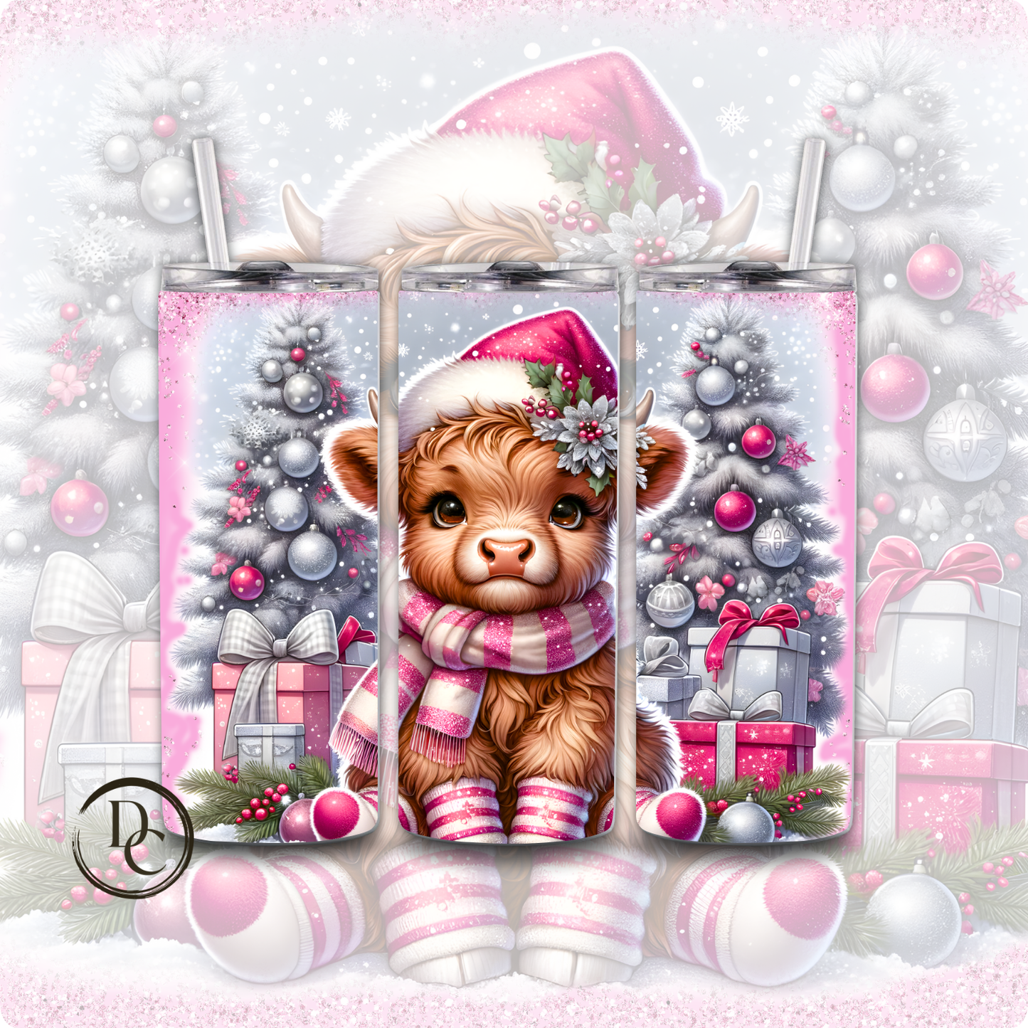 Baby Highland Cow Christmas 20 oz Custom Sublimation Tumbler Stainless Steel #33