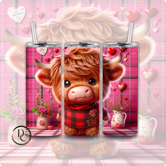 Pink Valentines Highland Cow 20 oz Custom Sublimation Tumbler Stainless Steel 10