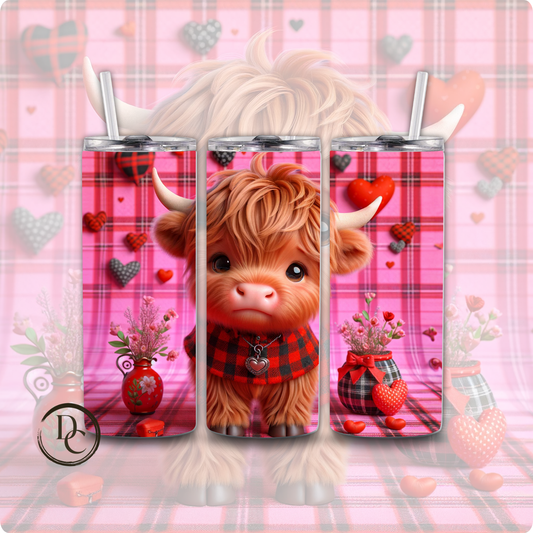 Pink Valentines Highland Cow 20 oz Custom Sublimation Tumbler Stainless Steel 11