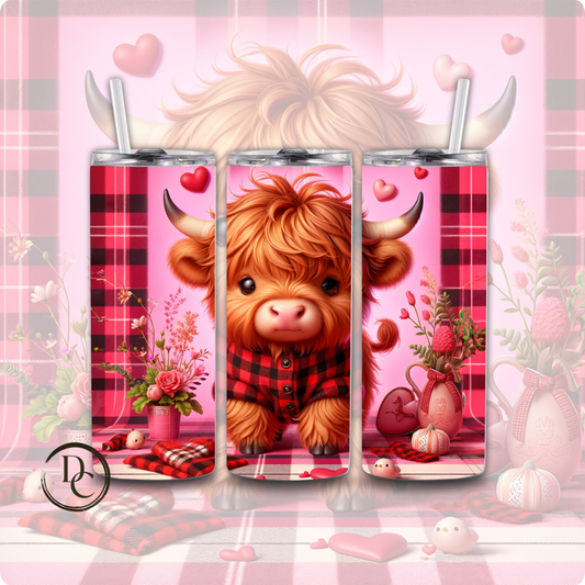 Pink Valentines Highland Cow 20 oz Custom Sublimation Tumbler Stainless Steel 12