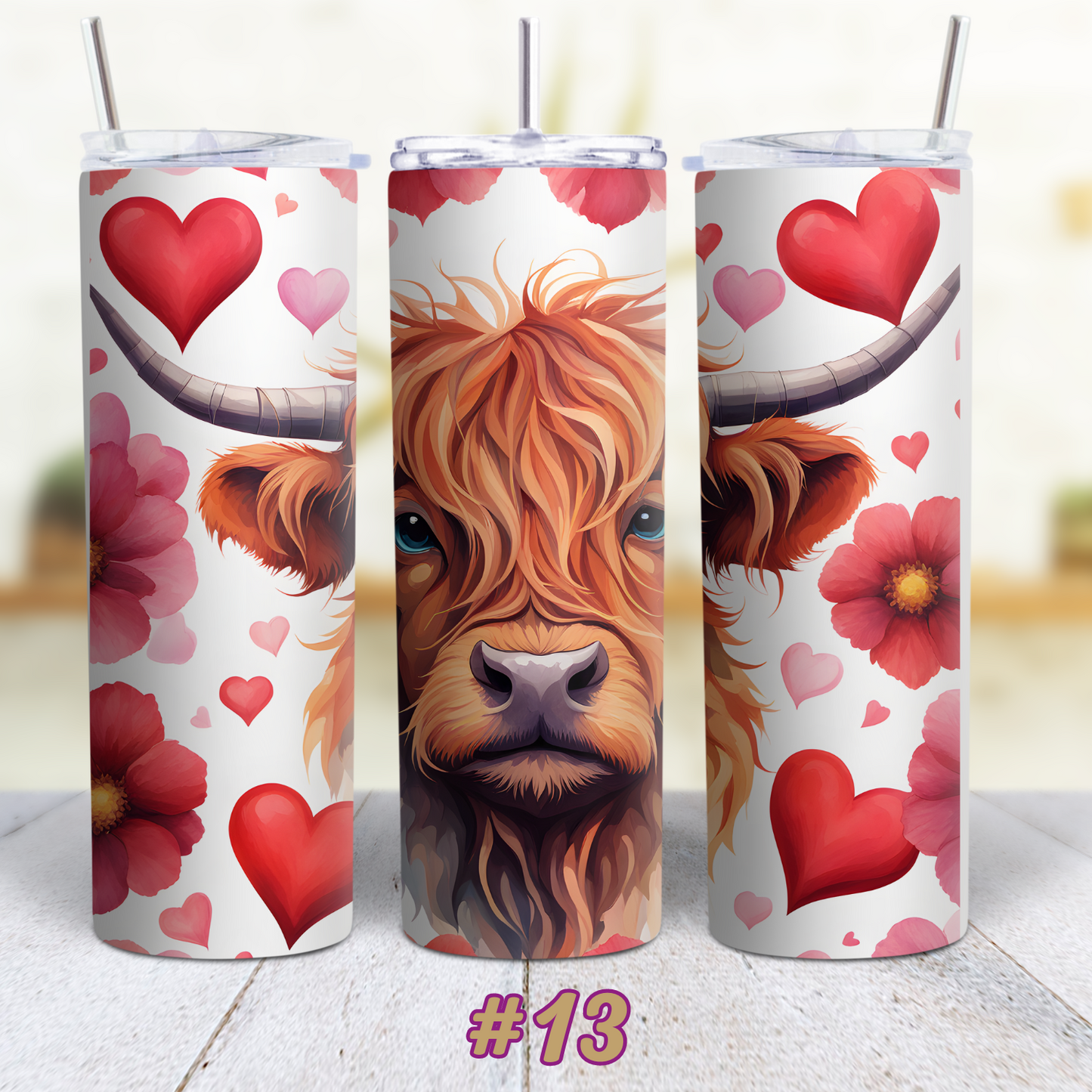 Highland Cow Valentines 20 oz Custom Sublimation Tumbler Stainless Steel 17
