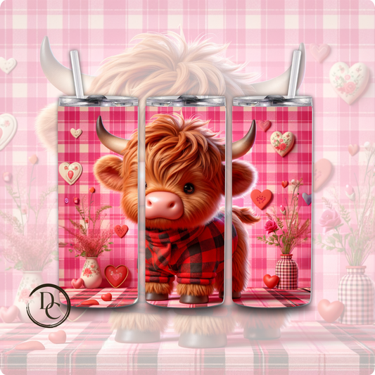 Pink Valentines Highland Cow 20 oz Custom Sublimation Tumbler Stainless Steel 13