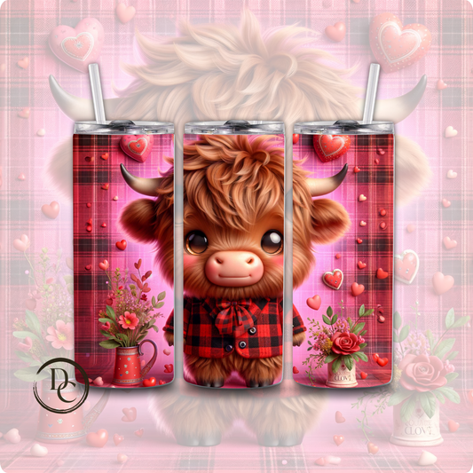 Pink Valentines Highland Cow 20 oz Custom Sublimation Tumbler Stainless Steel 14