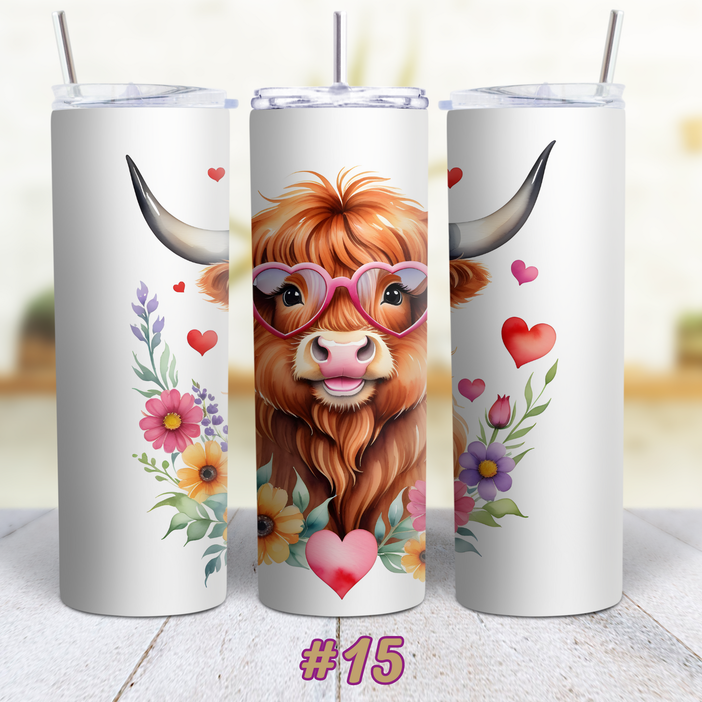 Highland Cow Valentines 20 oz Custom Sublimation Tumbler Stainless Steel 17