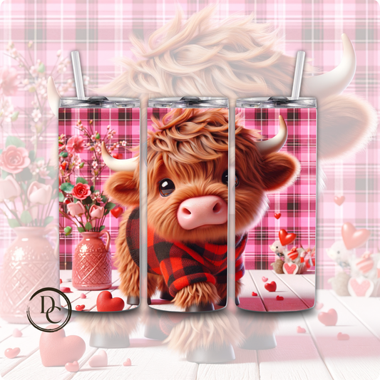 Pink Valentines Highland Cow 20 oz Custom Sublimation Tumbler Stainless Steel 15