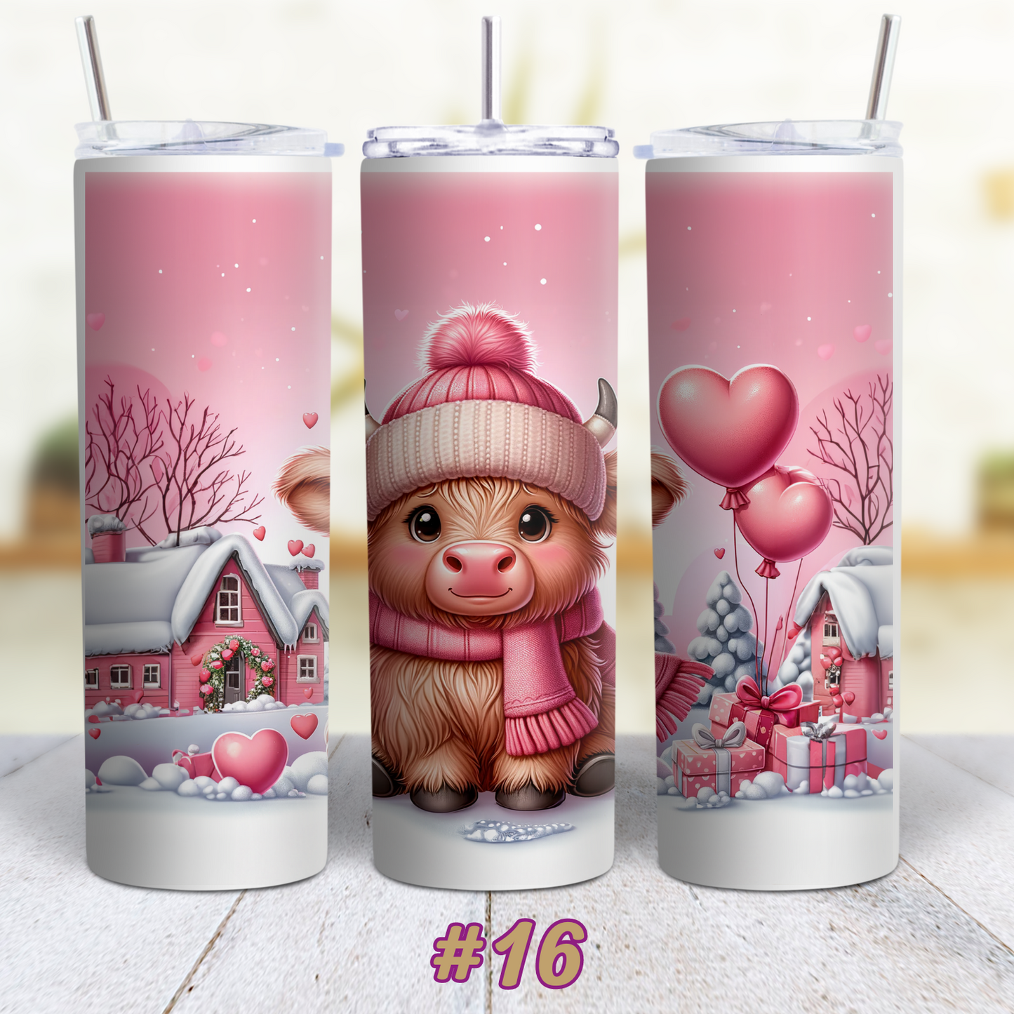 Highland Cow Valentines 20 oz Custom Sublimation Tumbler Stainless Steel 17