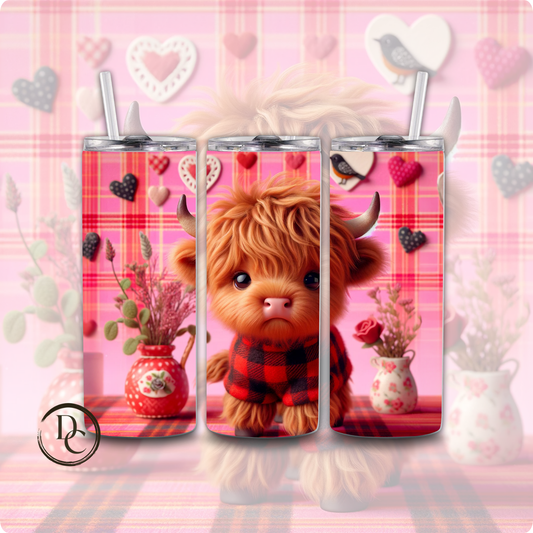 Pink Valentines Highland Cow 20 oz Custom Sublimation Tumbler Stainless Steel 16