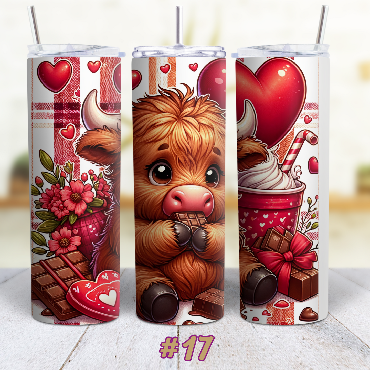 Highland Cow Valentines 20 oz Custom Sublimation Tumbler Stainless Steel 17