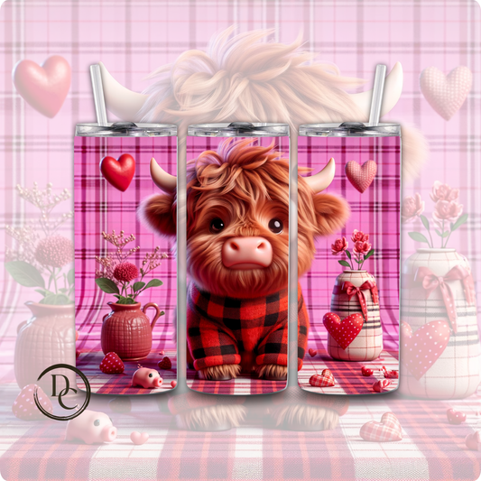 Pink Valentines Highland Cow 20 oz Custom Sublimation Tumbler Stainless Steel 17