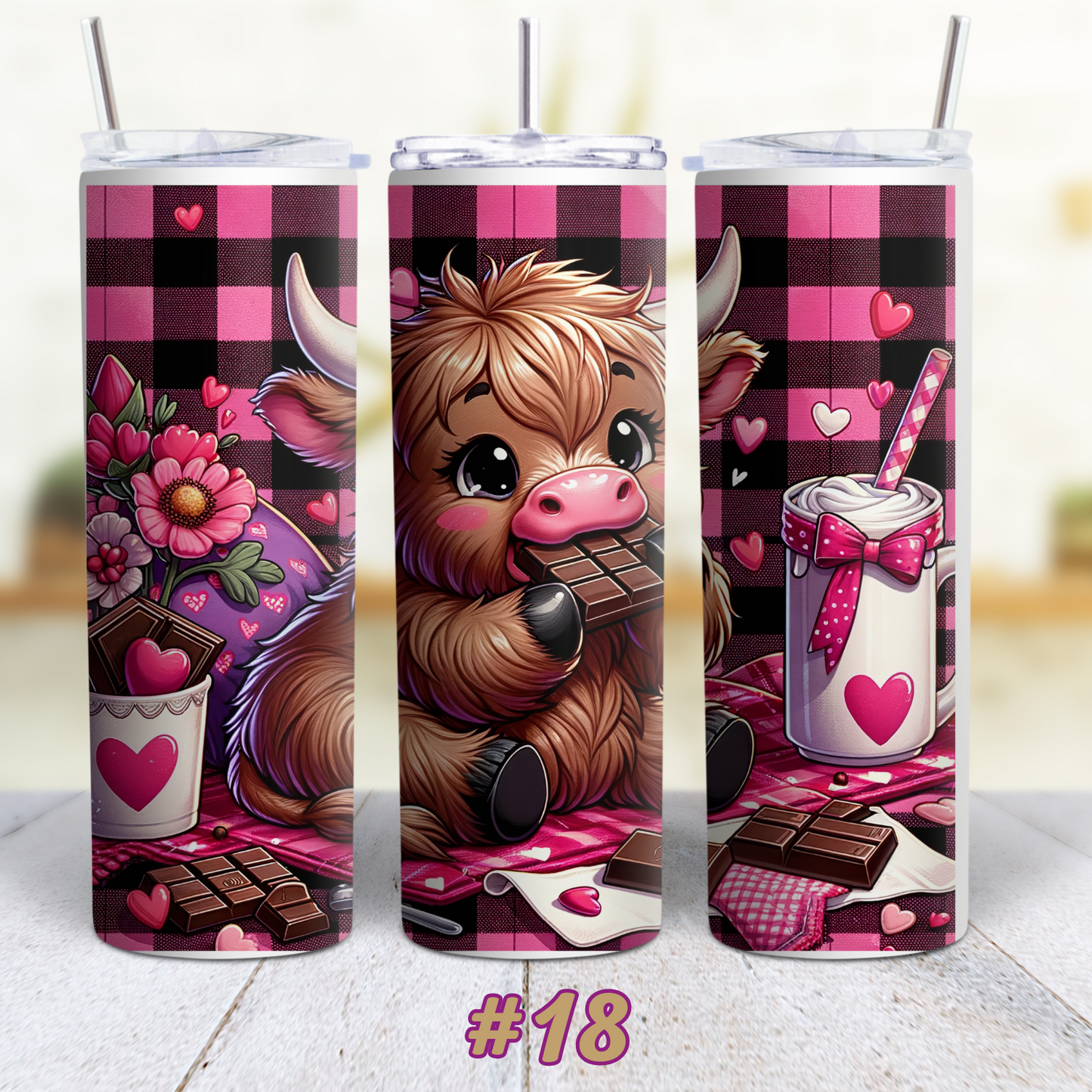 Highland Cow Valentines 20 oz Custom Sublimation Tumbler Stainless Steel 17