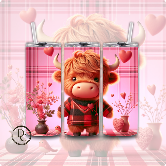 Pink Valentines Highland Cow 20 oz Custom Sublimation Tumbler Stainless Steel 19