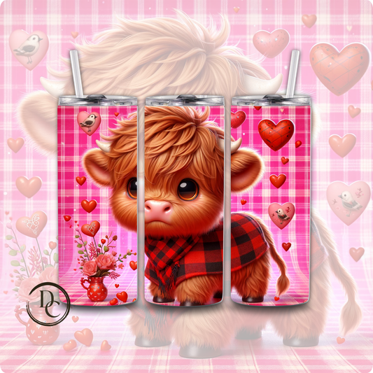 Pink Valentines Highland Cow 20 oz Custom Sublimation Tumbler Stainless Steel 18