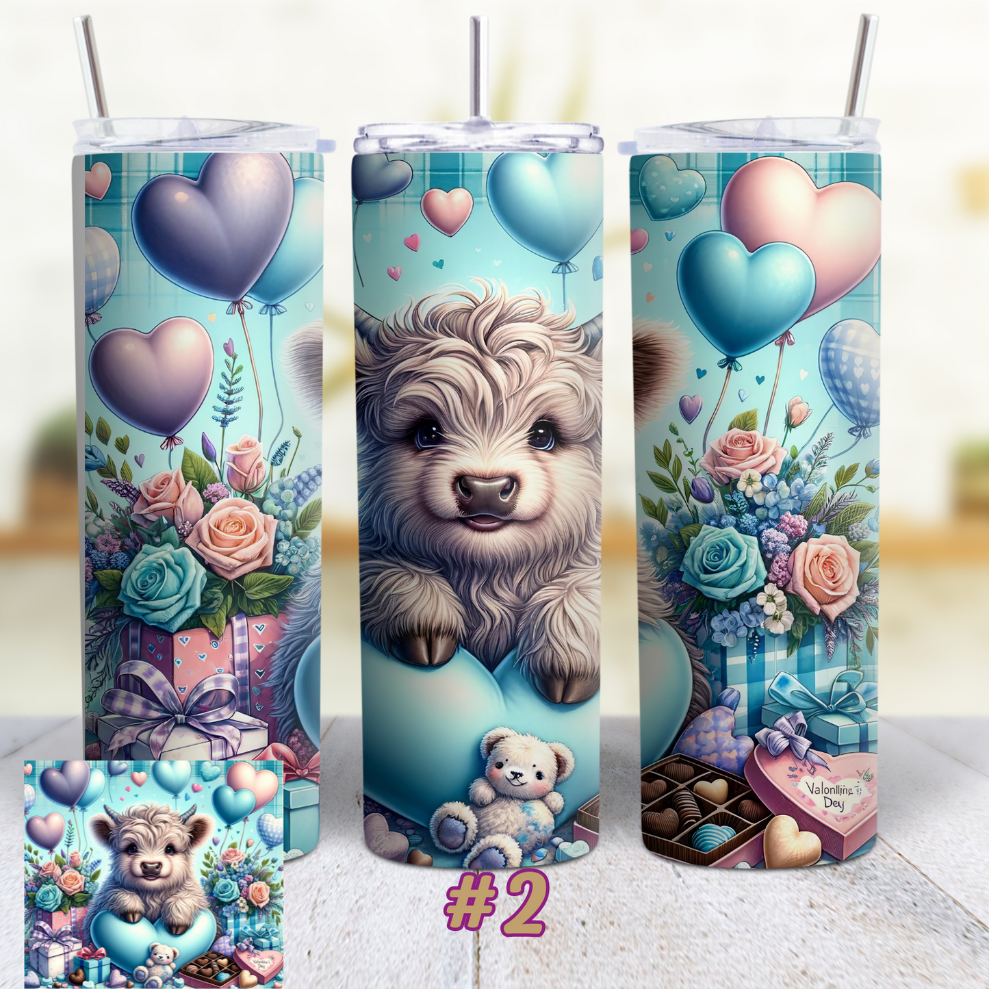Highland Cow Valentines 20 oz Custom Sublimation Tumbler Stainless Steel 10