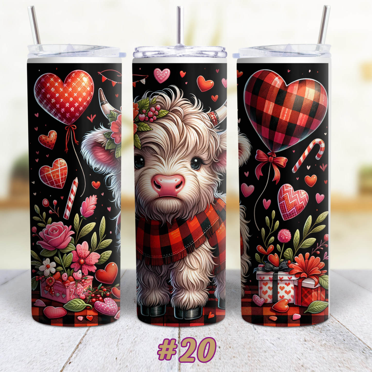 Highland Cow Valentines 20 oz Custom Sublimation Tumbler Stainless Steel 17