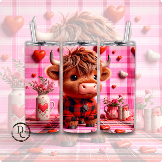 Pink Valentines Highland Cow 20 oz Custom Sublimation Tumbler Stainless Steel 20