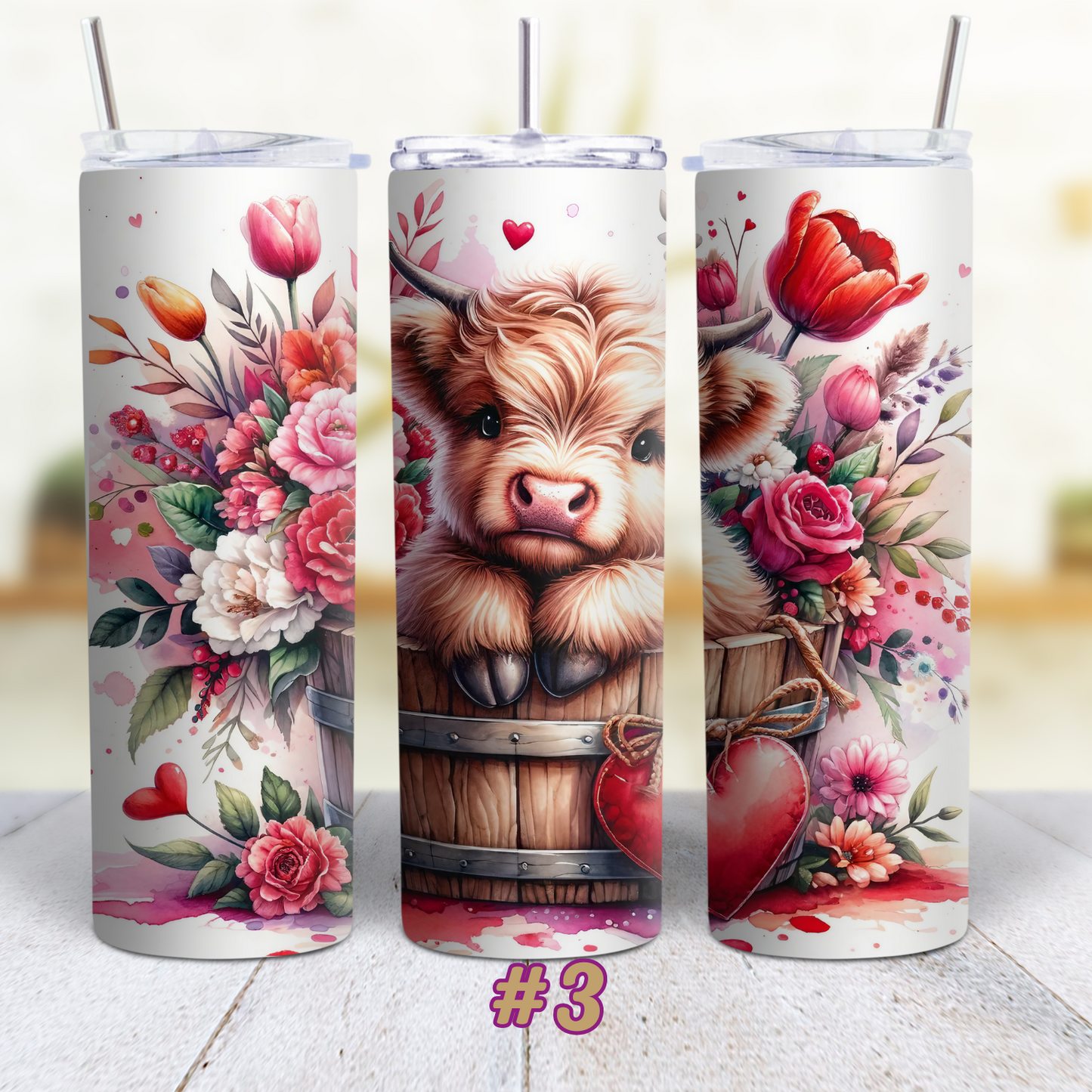 Highland Cow Valentines 20 oz Custom Sublimation Tumbler Stainless Steel 10