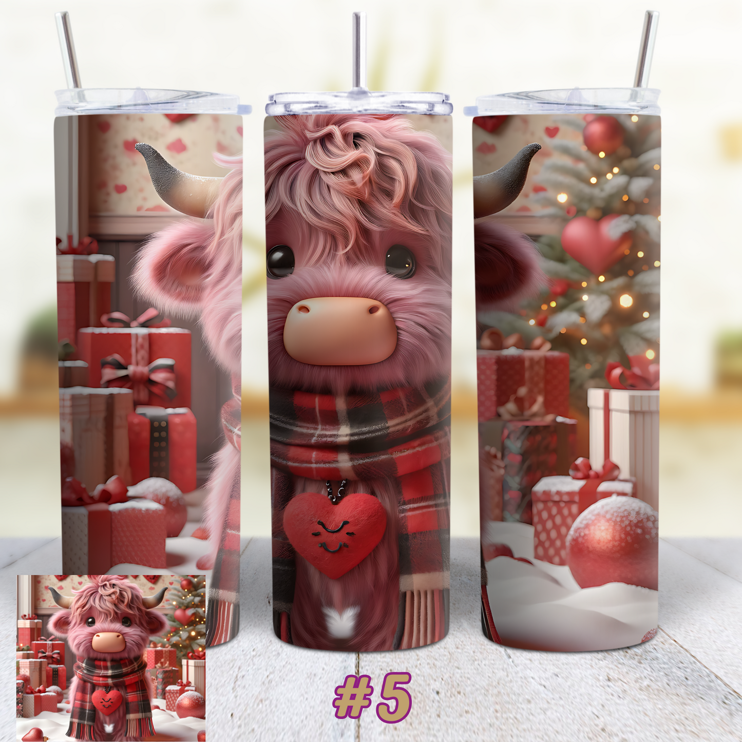 Highland Cow Valentines 20 oz Custom Sublimation Tumbler Stainless Steel 10