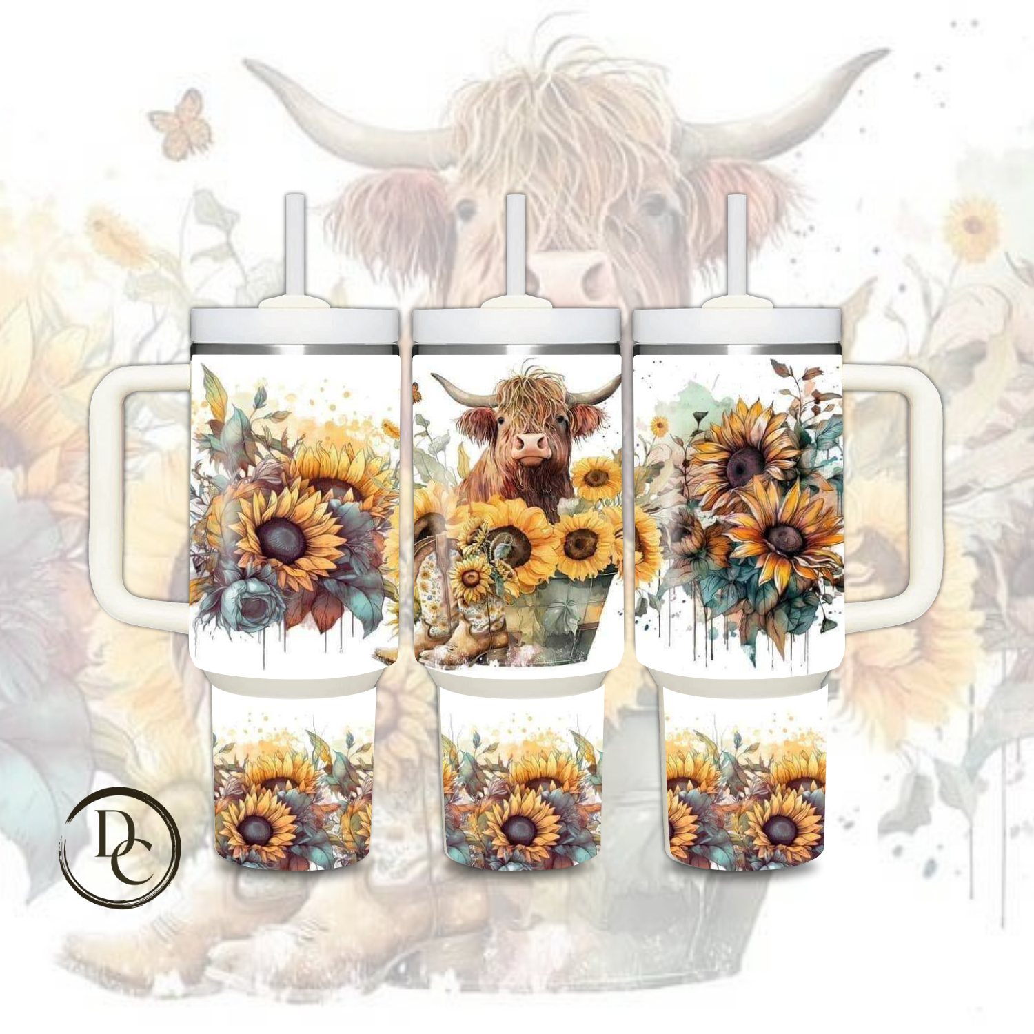 Highland Cow Sunflower 30 oz & 40 Oz Custom Sublimation Tumbler Stainless Steel Insulated