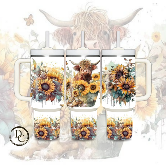 Highland Cow Sunflower 30 oz & 40 Oz Custom Sublimation Tumbler Stainless Steel Insulated