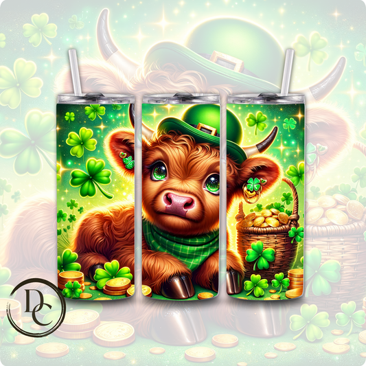 Highland Cow Clovers Pot Of Gold ST Patrick Day 20 oz Custom Sublimation Tumbler Stainless Steel Insulated