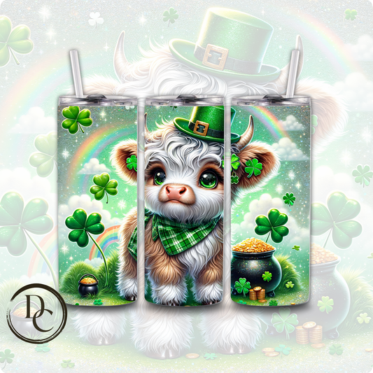 Highland Cow Brown white Clovers Pot Of Gold ST Patrick Day 20 oz Custom Sublimation Tumbler Stainless Steel Insulated