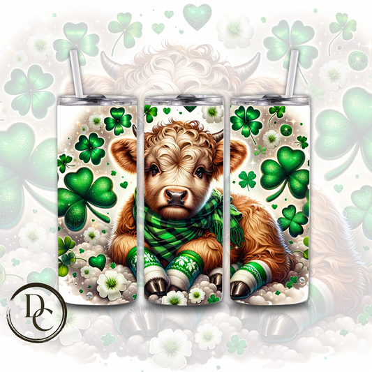 Highland Cow Clovers Pot of Gold ST Patrick Day 20 oz Custom Sublimation Tumbler Stainless Steel Insulated