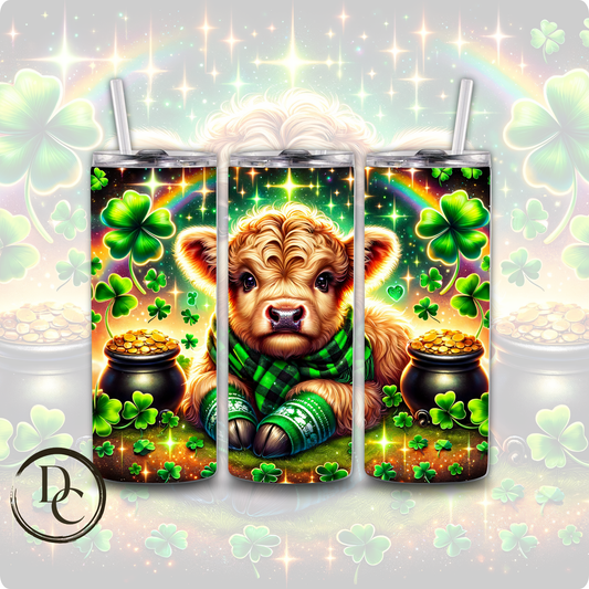 Highland Cow Clovers Pot of Gold ST Patrick Day 20 oz Custom Sublimation Tumbler Stainless Steel Insulated