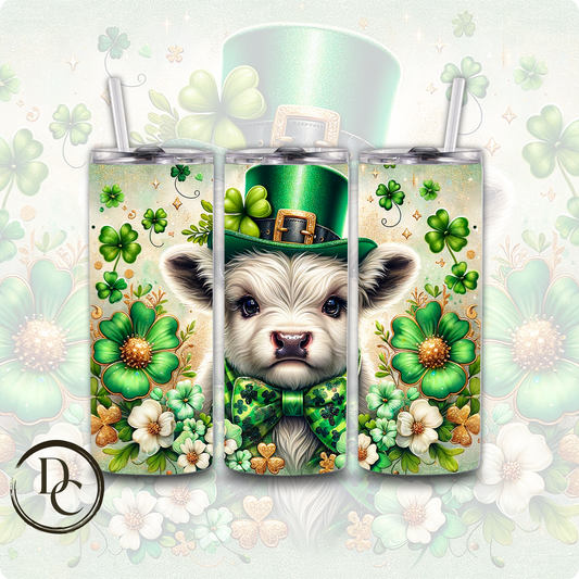 Highland Cow Clovers Pot of Gold ST Patrick Day 20 oz Custom Sublimation Tumbler Stainless Steel Insulated