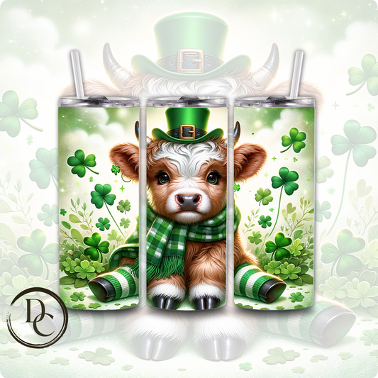 Highland Cow Clovers Pot of Gold ST Patrick Day 20 oz Custom Sublimation Tumbler Stainless Steel Insulated