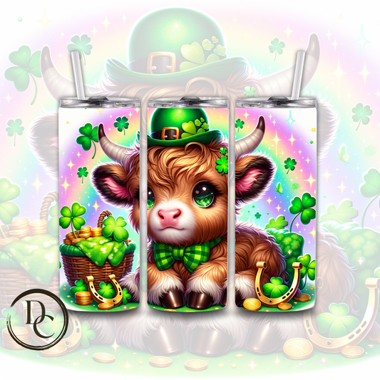 Highland Cow Clovers Pot of Gold ST Patrick Day 20 oz Custom Sublimation Tumbler Stainless Steel Insulated