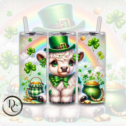 Highland Cow Clovers Pot of Gold ST Patrick Day 20 oz Custom Sublimation Tumbler Stainless Steel Insulated
