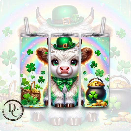 Highland Cow Clovers Pot of Gold ST Patrick Day 20 oz Custom Sublimation Tumbler Stainless Steel Insulated