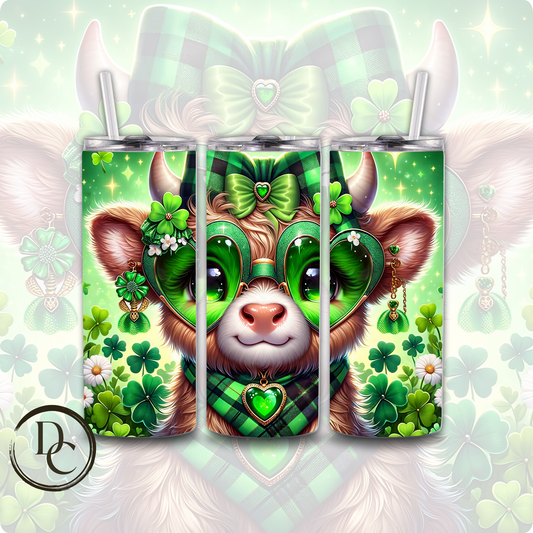 Highland Cow Glasses bow Brown ST Patrick Day 20 oz Custom Sublimation Tumbler Stainless Steel Insulated