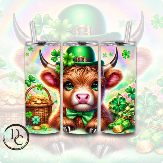 Highland Cow Clovers Pot Of Gold Hat Horn ST Patrick Day 20 oz Custom Sublimation Tumbler Stainless Steel Insulated
