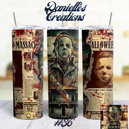 Horror Halloween 20 Oz Skinny Custom Sublimation Tumbler Stainless Steel 16