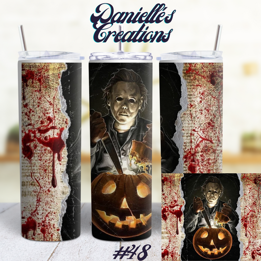 Horror Halloween 20 Oz Skinny Custom Sublimation Tumbler Stainless Steel 17