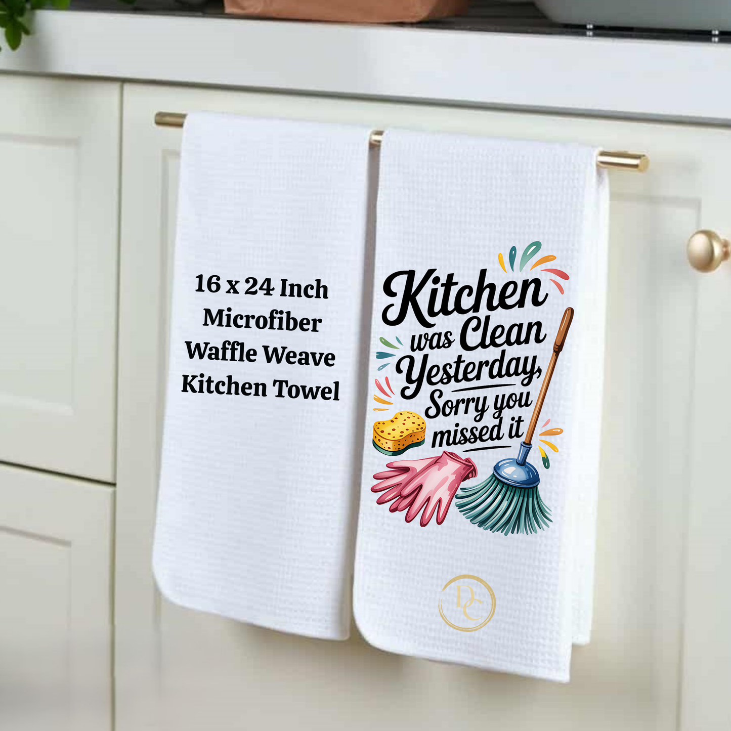 A Messy Kitchen Is A Happy Kitchen, Funny Kitchen Towel Microfiber Waffle Weave