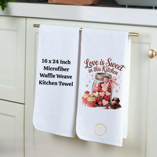 Love is Sweet In This Kitchen, Kitchen Towel Microfiber Waffle Weave