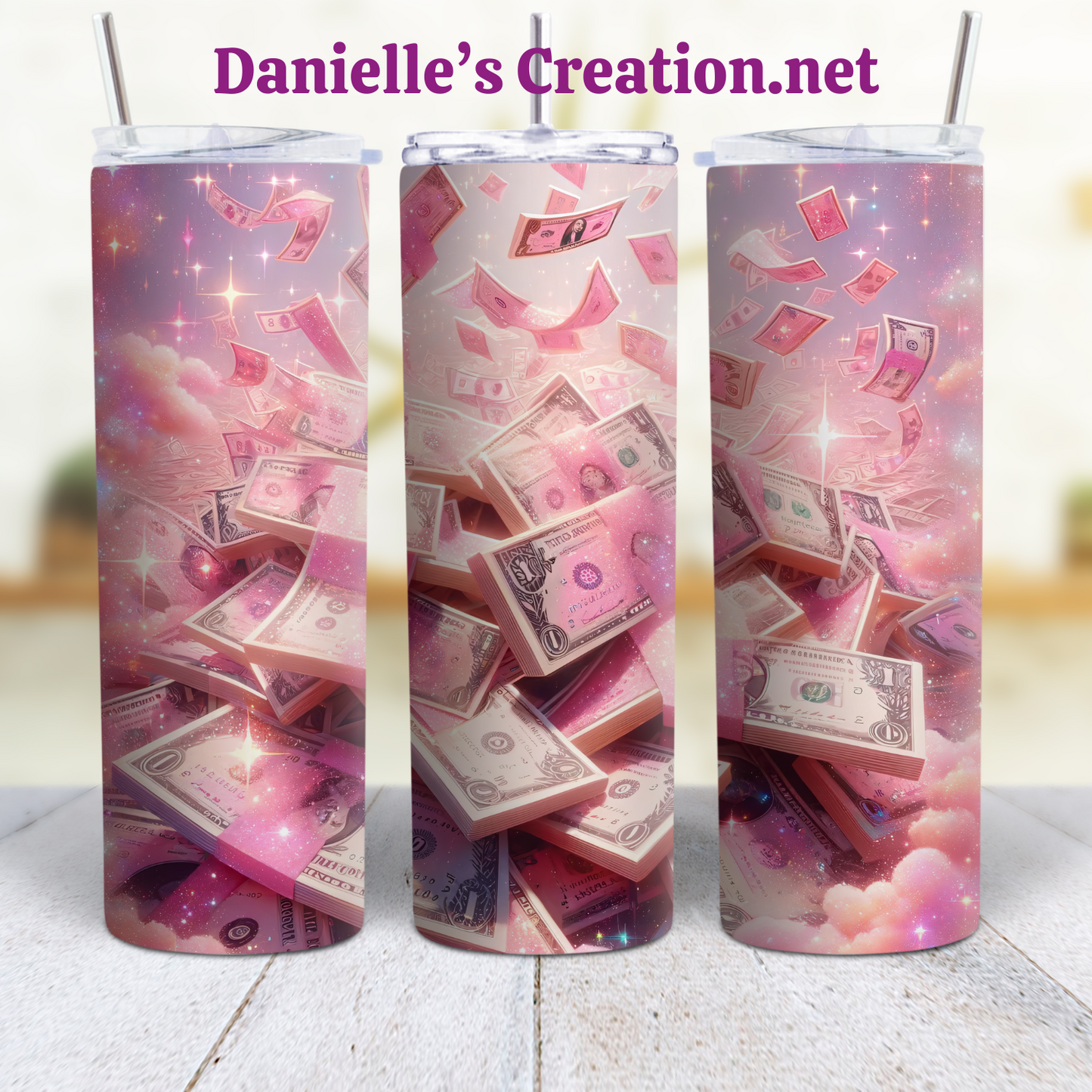 MONEY 20 oz Custom Sublimation Tumbler Stainless Steel FOOD STAMPS, 100 BILL