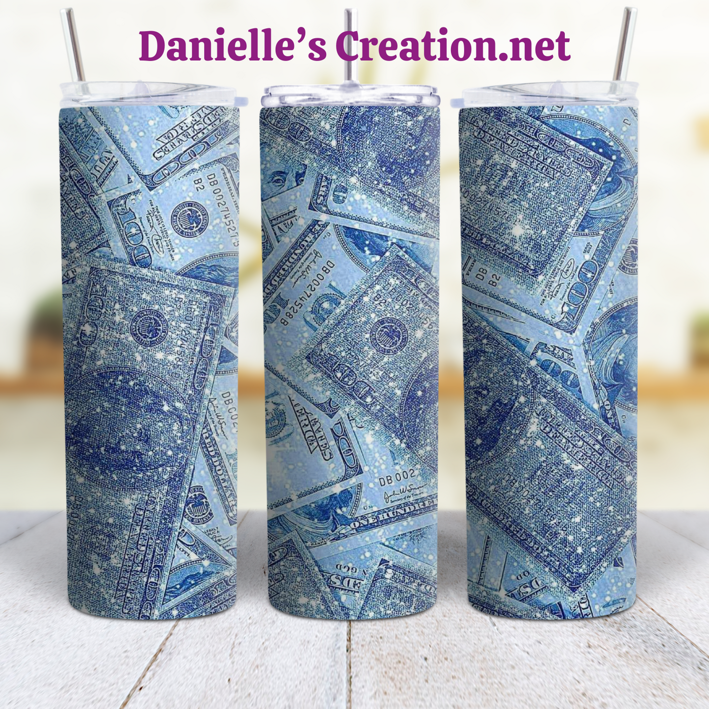 MONEY 20 oz Custom Sublimation Tumbler Stainless Steel FOOD STAMPS, 100 BILL