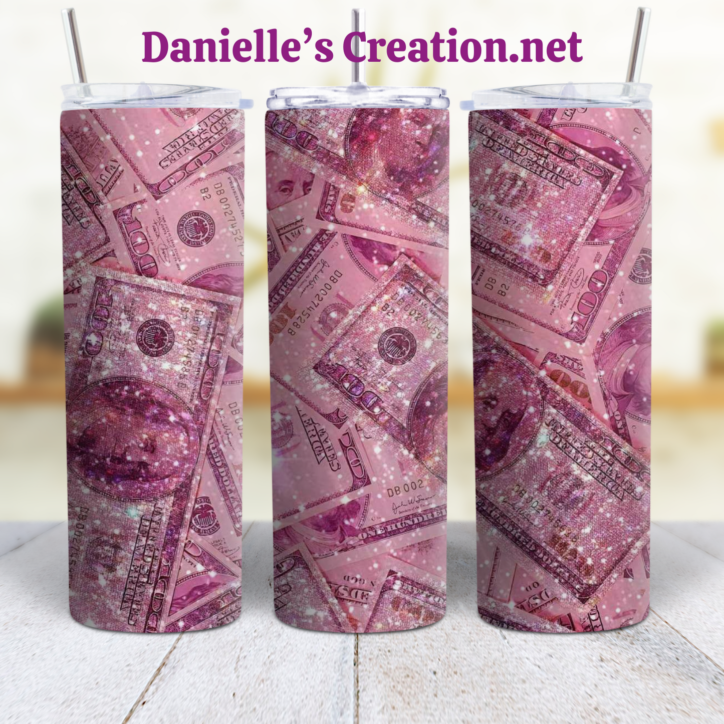 MONEY 20 oz Custom Sublimation Tumbler Stainless Steel FOOD STAMPS, 100 BILL