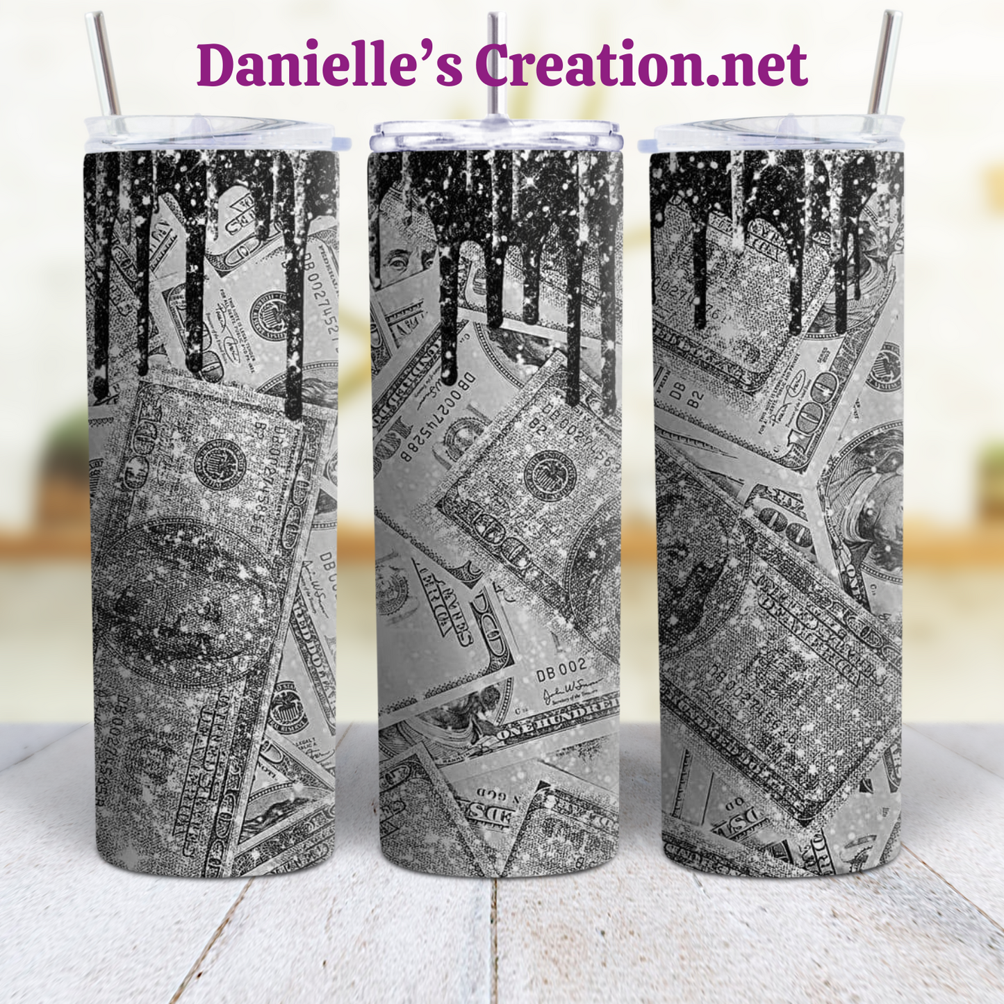 MONEY 20 oz Custom Sublimation Tumbler Stainless Steel FOOD STAMPS, 100 BILL