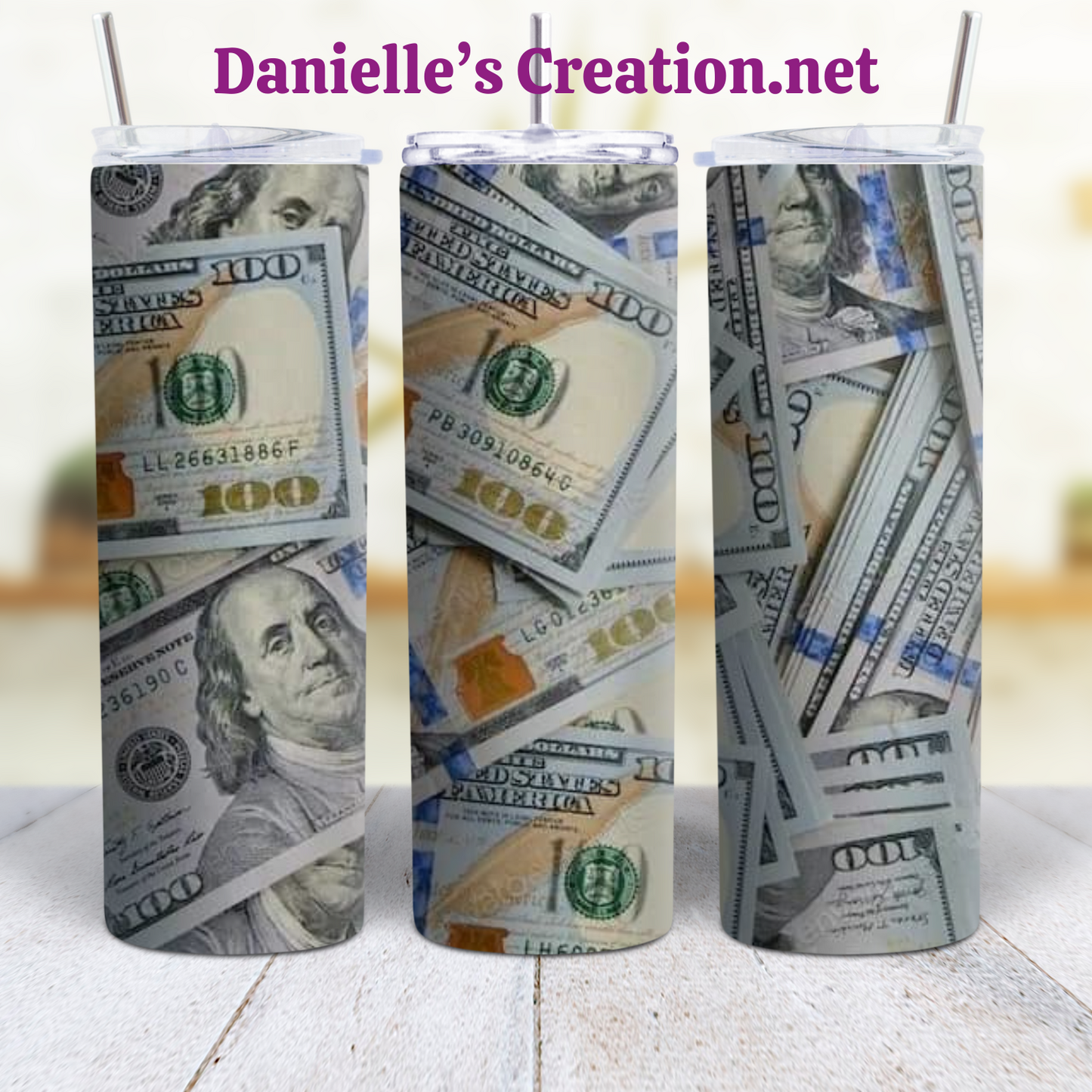 MONEY 20 oz Custom Sublimation Tumbler Stainless Steel FOOD STAMPS, 100 BILL