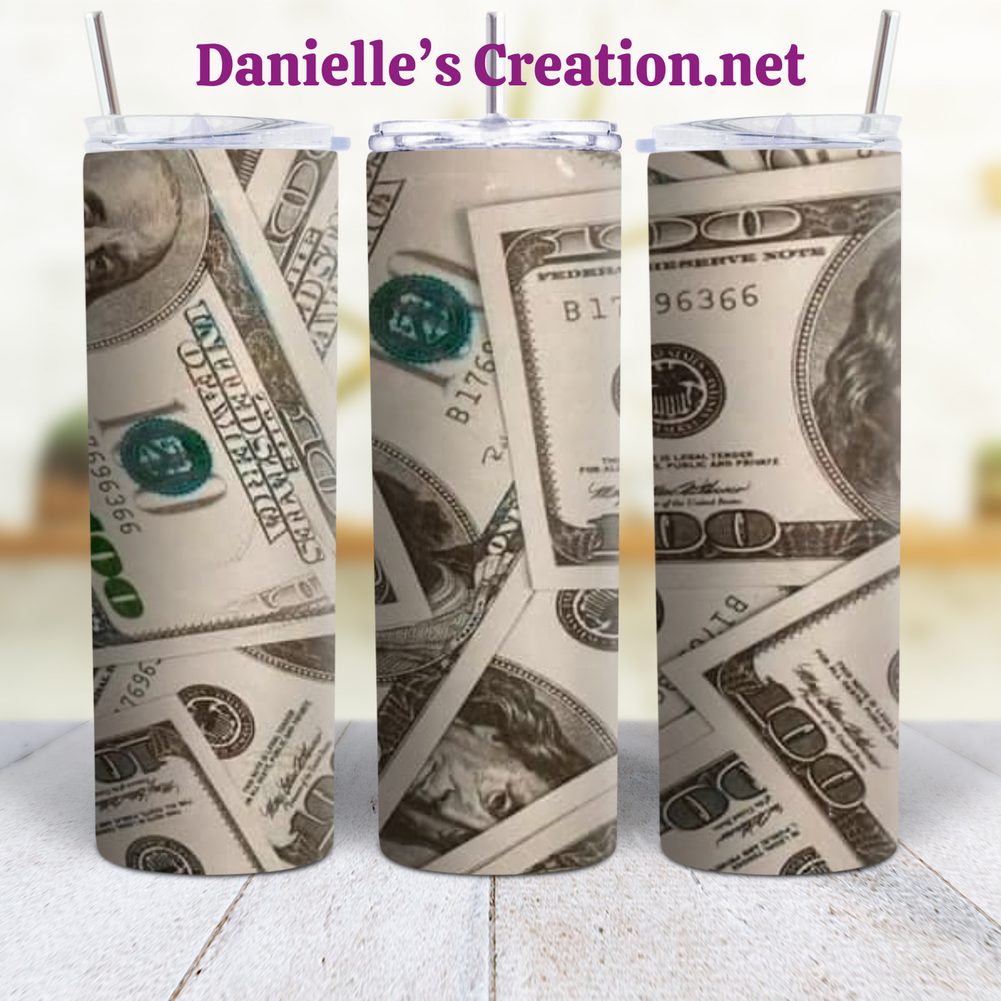 MONEY 20 oz Custom Sublimation Tumbler Stainless Steel FOOD STAMPS, 100 BILL