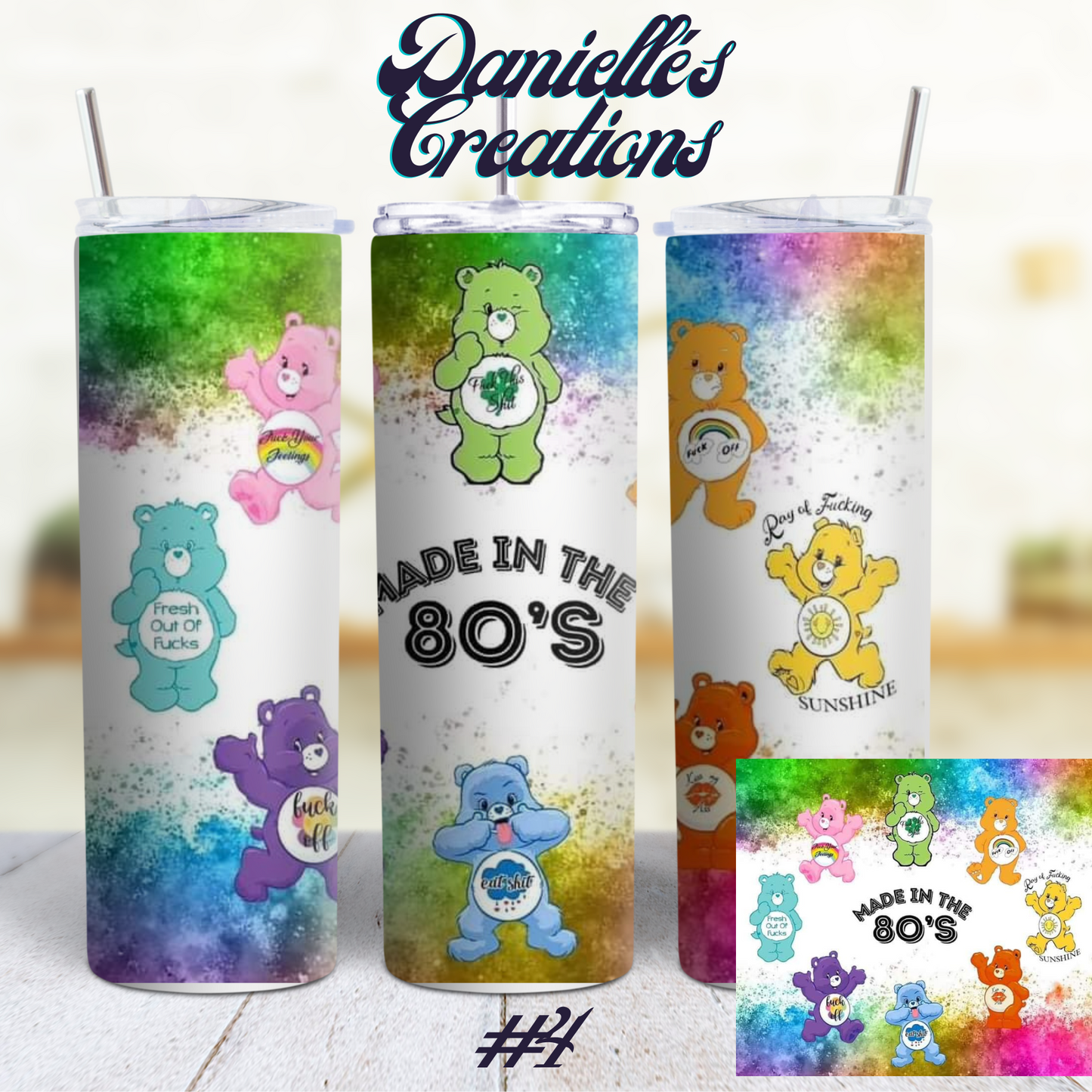 Swear Bear 20 oz Custom Sublimation Tumbler Stainless Steel Eat Shit, Fuck Off, Bitch