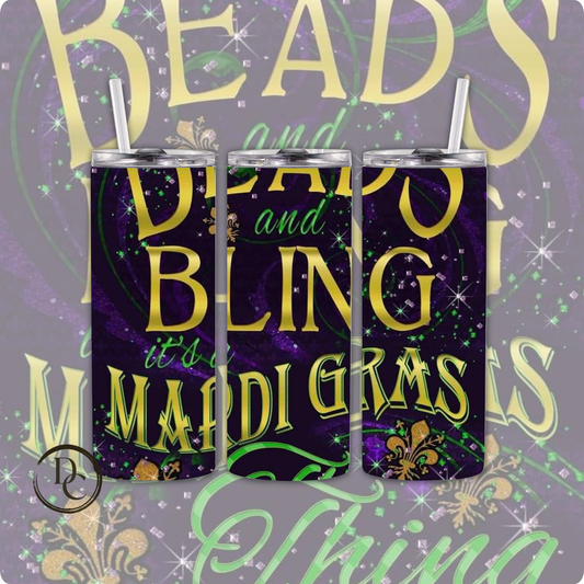 Beads and Bling Mardi Gras Mask 20 oz Custom Sublimation Tumbler Stainless Steel 26