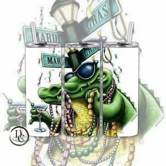 Mardi Gras Gator 20 oz Custom Sublimation Tumbler Stainless Steel 28