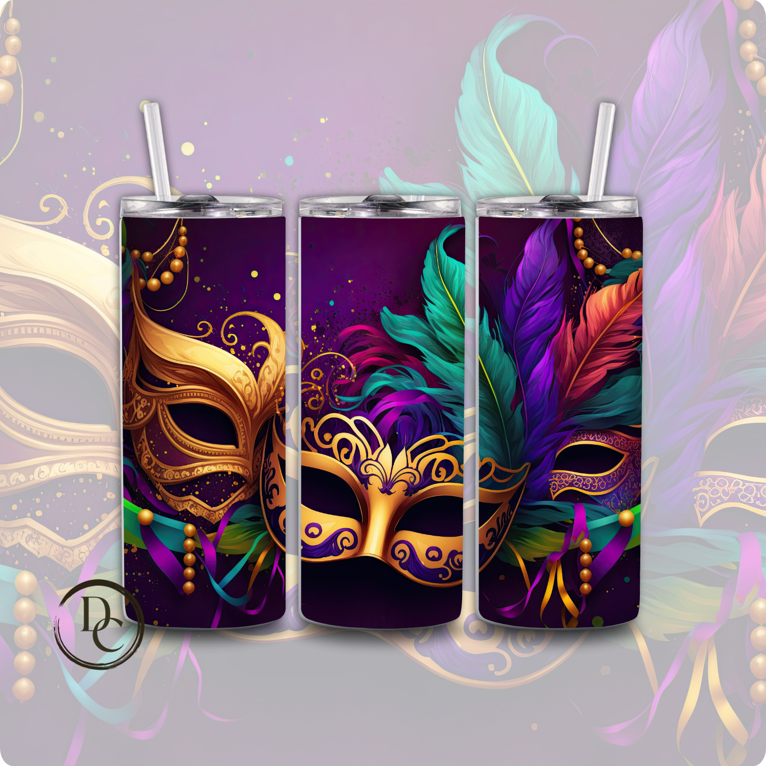 Mardi gras mask Custom 20 oz sublimation tumbler 