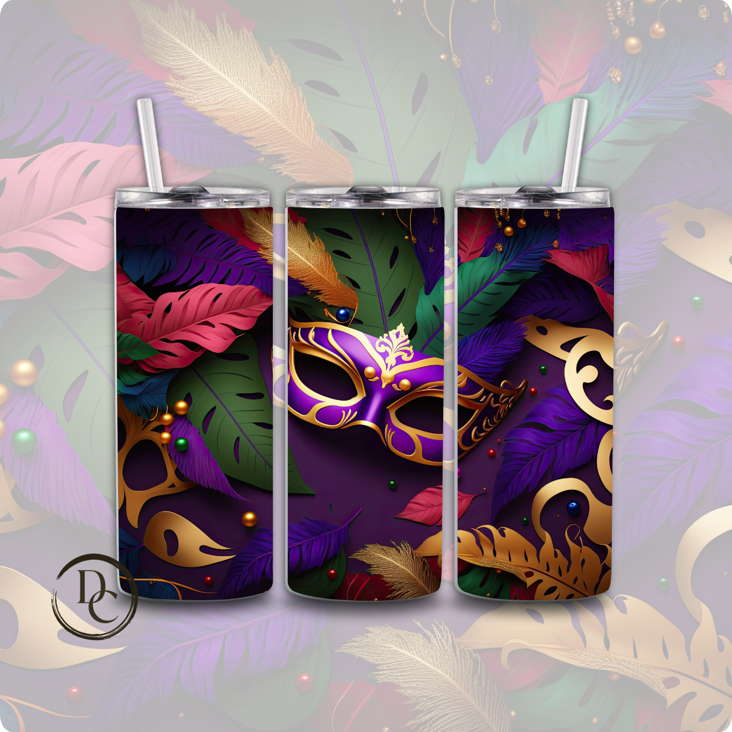 mardi gras mask 20 oz sublimation tumbler 