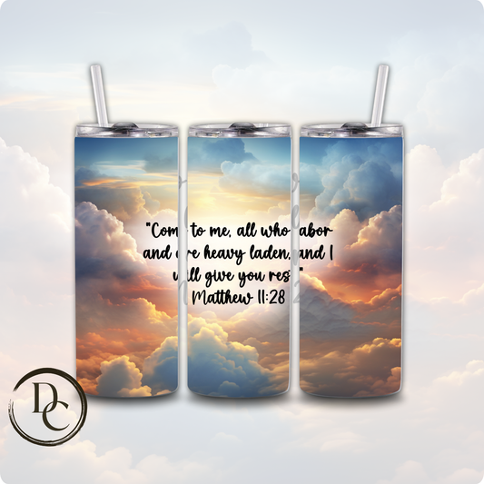 Matthew 11:28 Bible Verse Religious 20 oz Custom Sublimation Tumbler Stainless Steel Insulated 